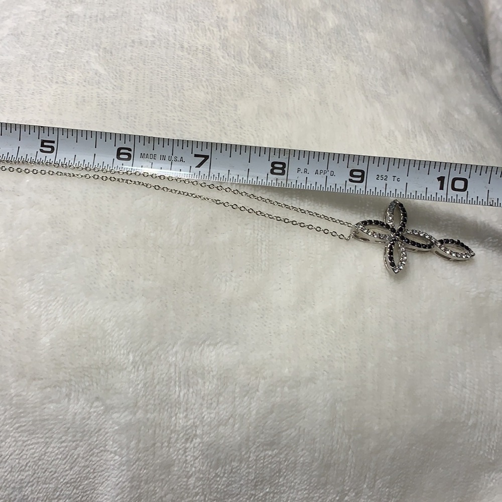 Beautiful silver tone necklace with black and clear stones on cross - Picture 14 of 16